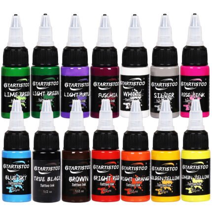 Gtartistoo tattoo ink 14 color set with 1/2oz bottles