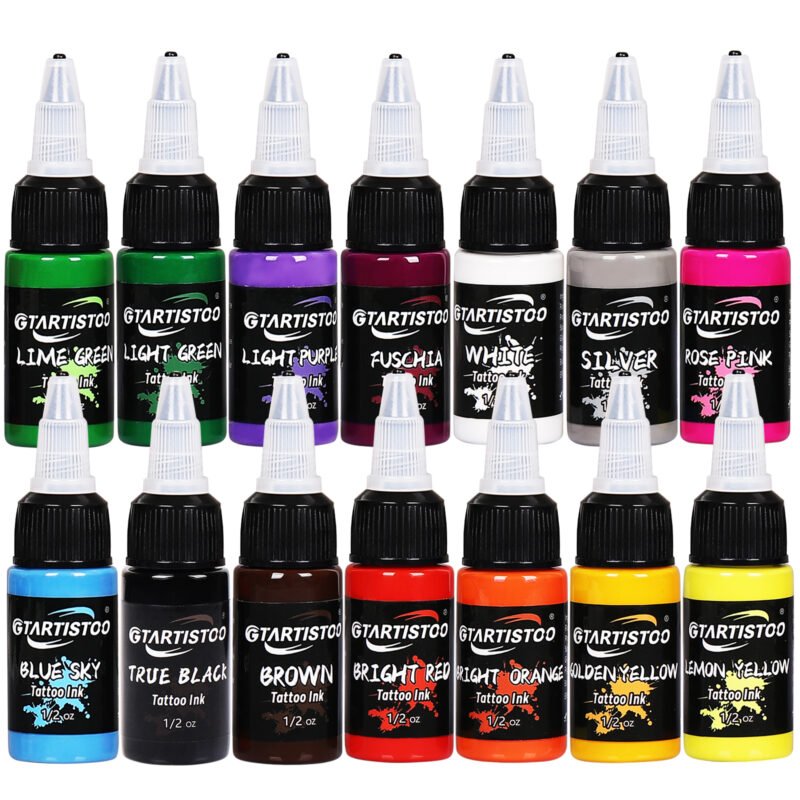 Gtartistoo tattoo ink 14 color set with 1/2oz bottles