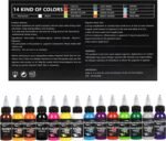 Close-up of Gtartistoo tattoo ink bottles showing color labels