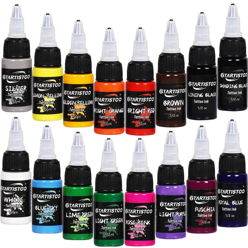 Gtartistoo tattoo ink 16 color set with 1/2oz bottles
