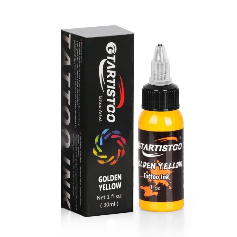 Gtartistoo Golden Yellow tattoo ink bottle with retail packaging
