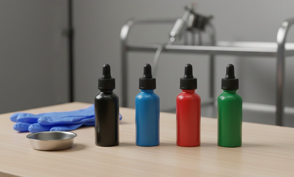 single tattoo ink bottles used by tattoo artists