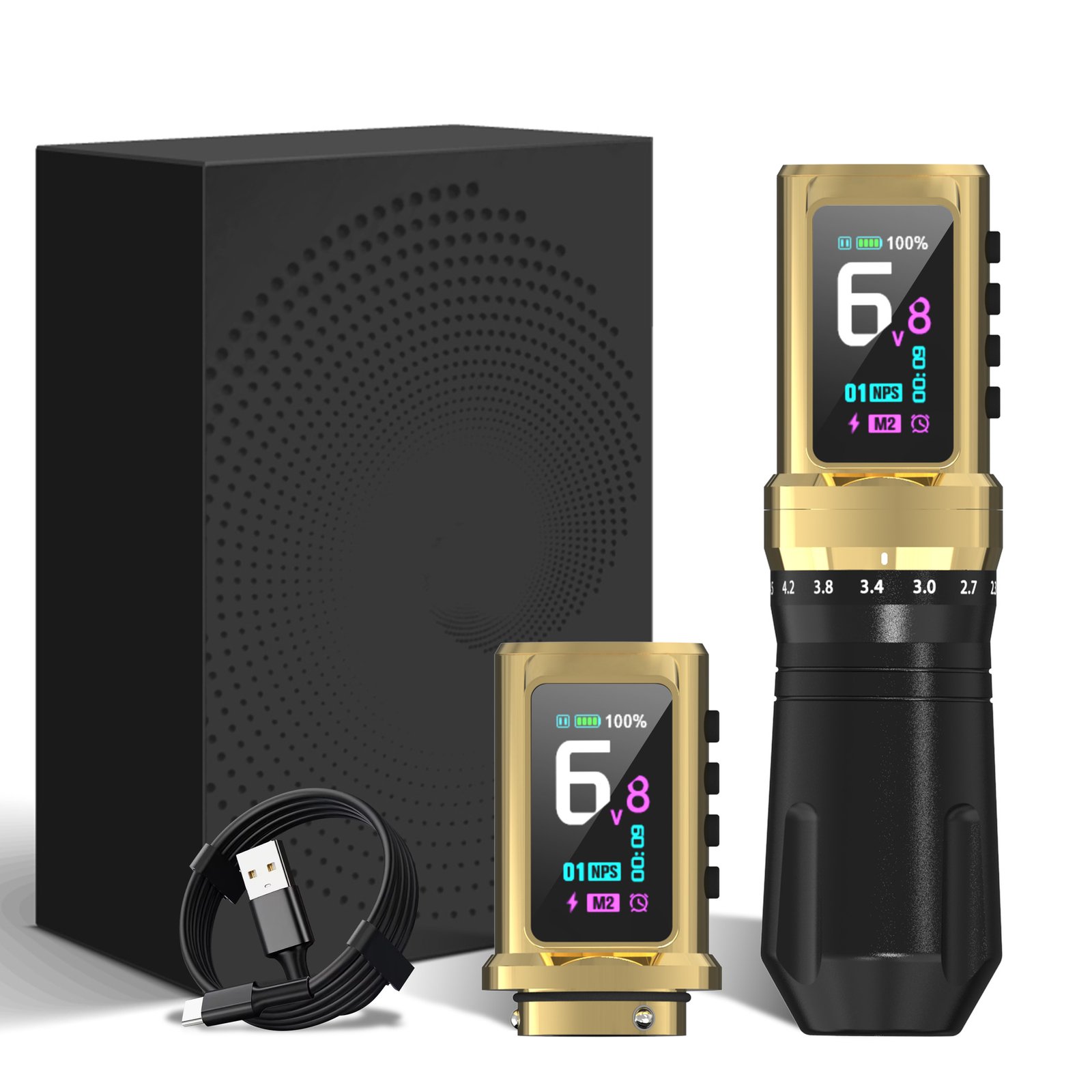 wireless-tattoo-pen-adjustable-stroke-dual-battery Tatuador inalámbrico profesional con trazo ajustable y doble batería para tatuadores