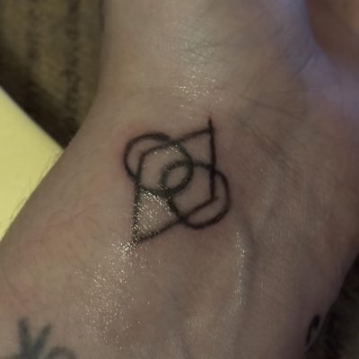 Customer’s minimalist geometric line tattoo work on the wrist – fresh glossy appearance of the client’s new abstract tattoo design